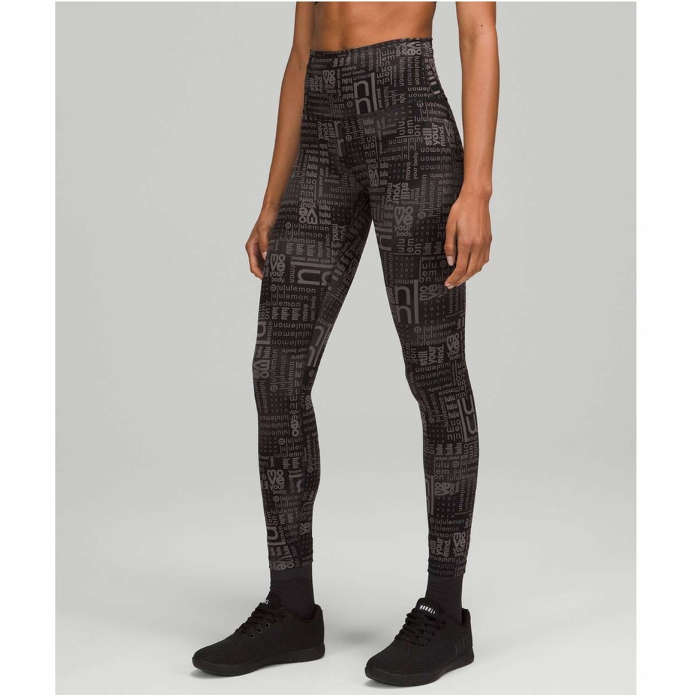 NWT Lululemon Allover Logo Print Wunder Train HR Tight 25” Leggings size 6
